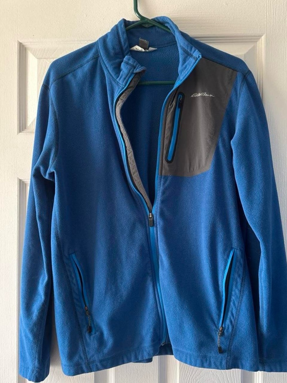 Eddie Bauer Royal Blue Fleece Jacket with Gray Chest Panel